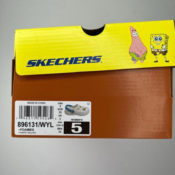 Skechers Foamies Shoes Womens 5 White SpongeBob SquarePants Clogs Lightweight - Picture 10 of 10